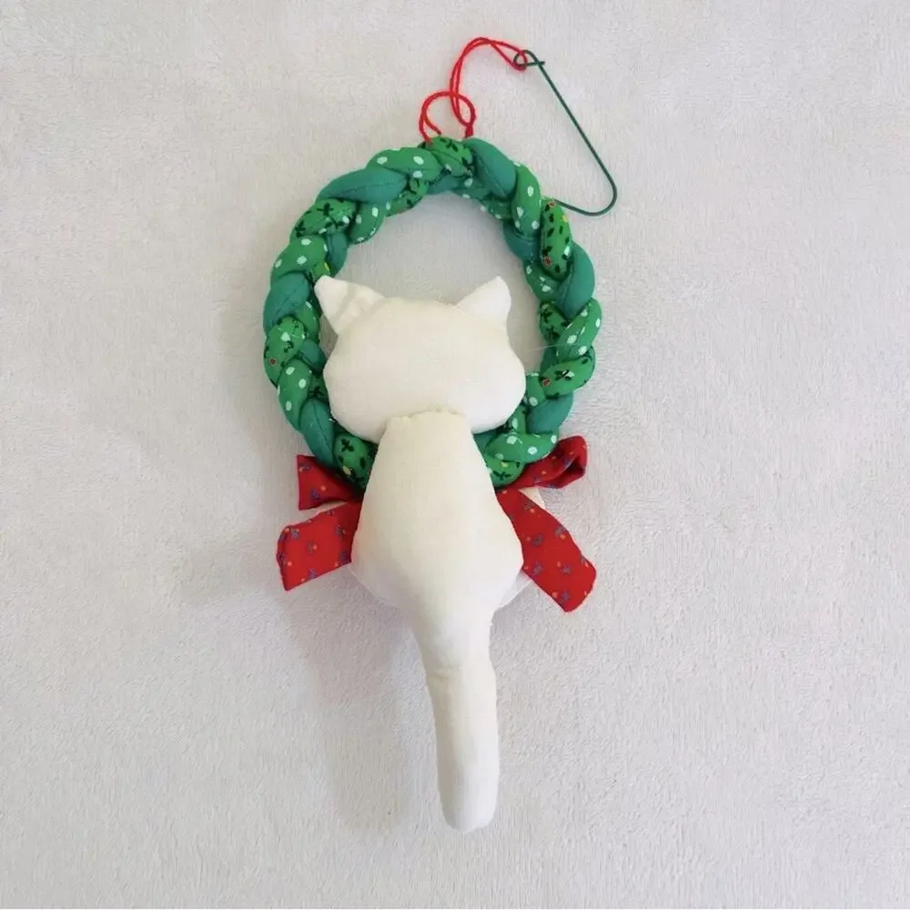 Vtg Handmade Kitten Cat Cloth Wreath Ornament Christmas Decoration